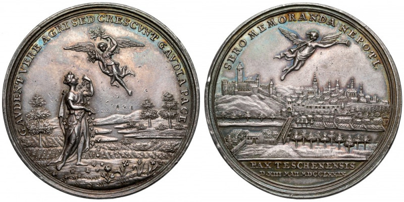 Śląsk, Medal Pokój Cieszyński 1779 - rzadki Piękny medal znanego medaliera epoki...