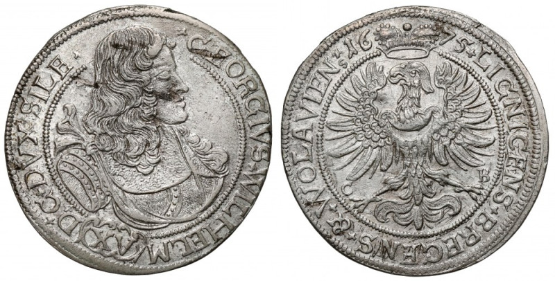 Śląsk, Jerzy Wilhelm, 15 krajcarów 1675 CB, Brzeg Moneta z bardzo ładnym blaskie...