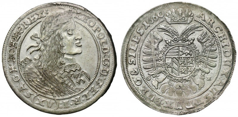 Śląsk, Leopold I, 15 krajcarów 1660 GH, Wrocław Rzadki w tak ładnych stanach zac...