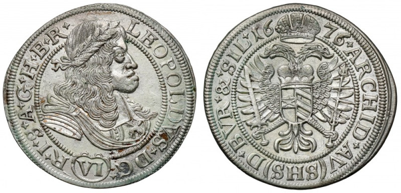 Śląsk, Leopold I, 6 krajcarów 1676 SHS, Wrocław Piękna, wyselekcjonowana sztuka....