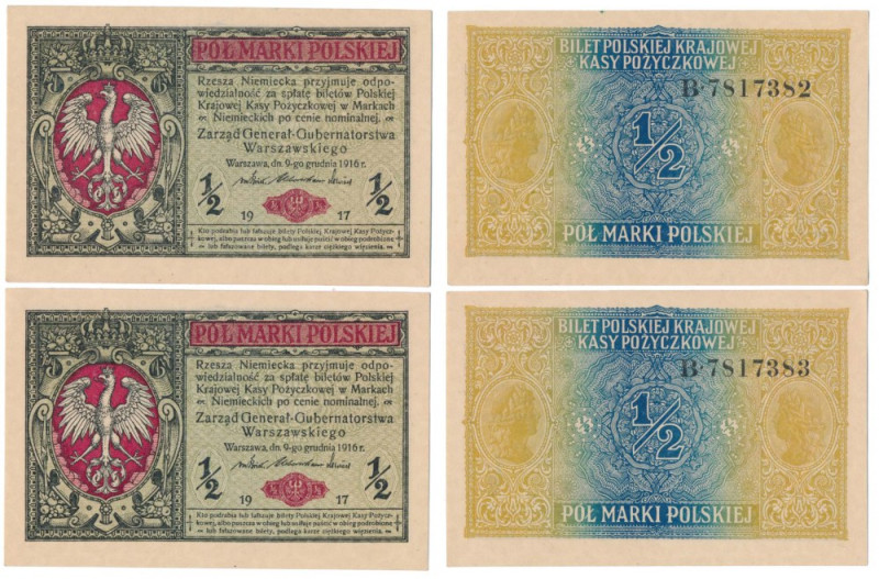 1/2 mkp 1916 Generał - B - kolejne nr 781 ...82 i ...83 7817382 st.1/1-; 7817383...