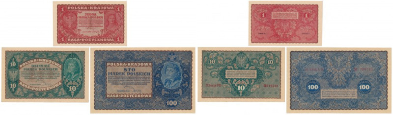 Zestaw 1, 10 i 100 mkp 1919 (3szt) 
Grade: UNC/AU