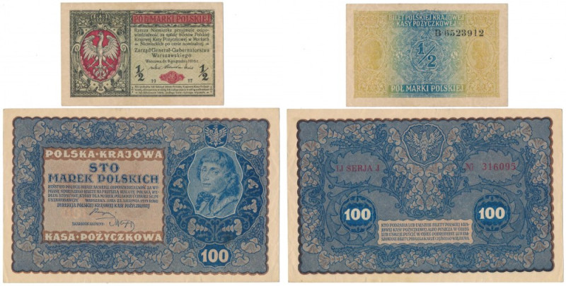 1/2 mkp 1916 Generał i 100 mkp 1919 - zestaw (2szt) 
Grade: 2, 2+/XF+