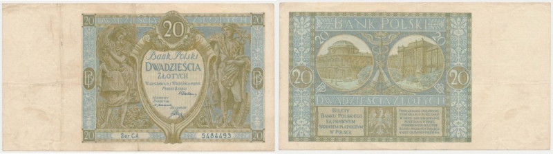 20 złotych 1929 - Ser.CA. Rzadki typologicznie banknot, który w obiegu znajdował...