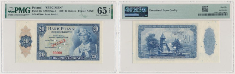 ABNCo, 20 złotych 1939 - SPECIMEN Odmiana wzoru bez oznaczenia serii, czerwona n...