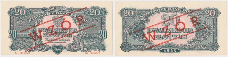 20 złotych 1944 ...owe WZÓR - Az - 000000 Bardzo rzadki wzór zerowy.&nbsp; Niewi...