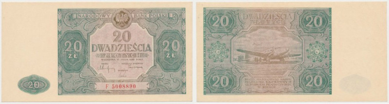 20 złotych 1946 - duża litera Piękny stan zachowania, bez uwag. Reference: Miłcz...