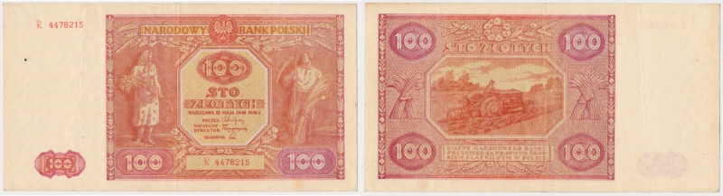 100 złotych 1946 - duża litera Trzy złamania pionowe; dobra prezencja; naturalny...