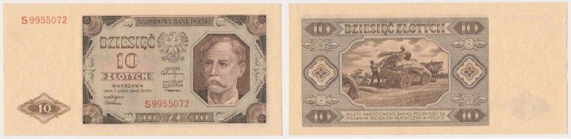 10 złotych 1948 - S Lekko ugięty. Piękny, naturalny.&nbsp; Reference: Miłczak 13...