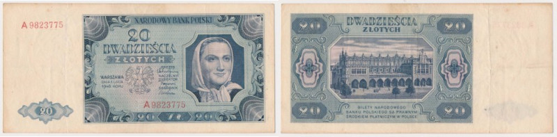 20 złotych 1948 - A Naturalna.&nbsp; Reference: Miłczak 137a
Grade: VF