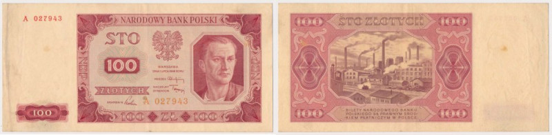 100 złotych 1948 - A Zdrowy, świeży papier. Nieliczne złamania. Bardzo dobrze za...