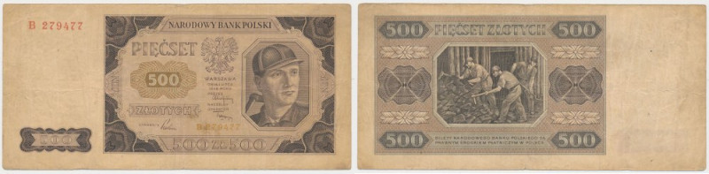 500 złotych 1948 - B Rzadka seria jednoliterowa.&nbsp; 
Reference: Miłczak 140a...