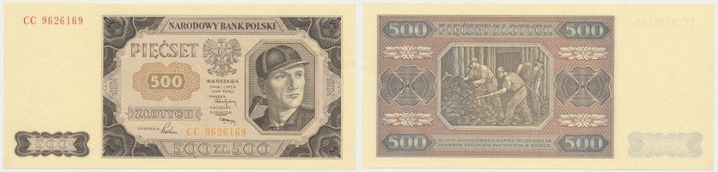 500 złotych 1948 - CC Zauważalna, drobna niedoskonałość lewego, dolnego narożnik...