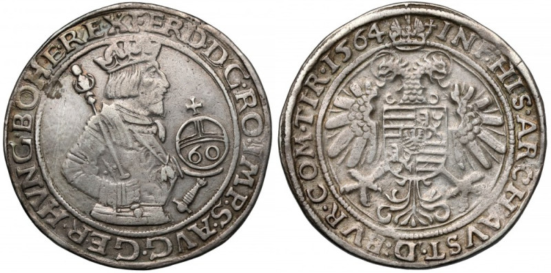 Austria, Ferdynand I, Guldenthaler (60 krajcarów) 1564, Hall Lekko poprawiany w ...
