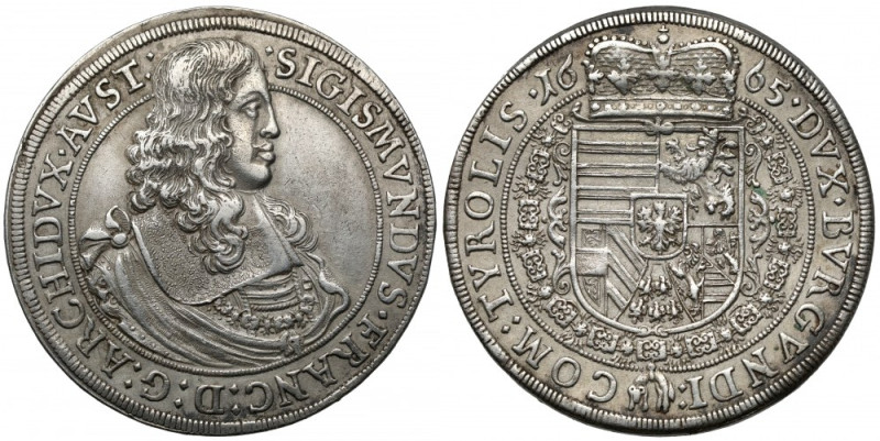 Austria, Franciszek Zygmunt, Talar 1665, Hall Srebro, średnica 42,5 mm, waga 28,...