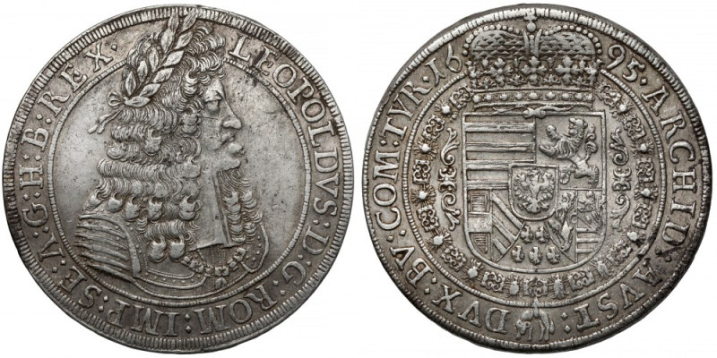 Austria, Leopold I, Talar 1695, Hall Srebro, średnica 42 mm, waga 28,30 g.&nbsp;...
