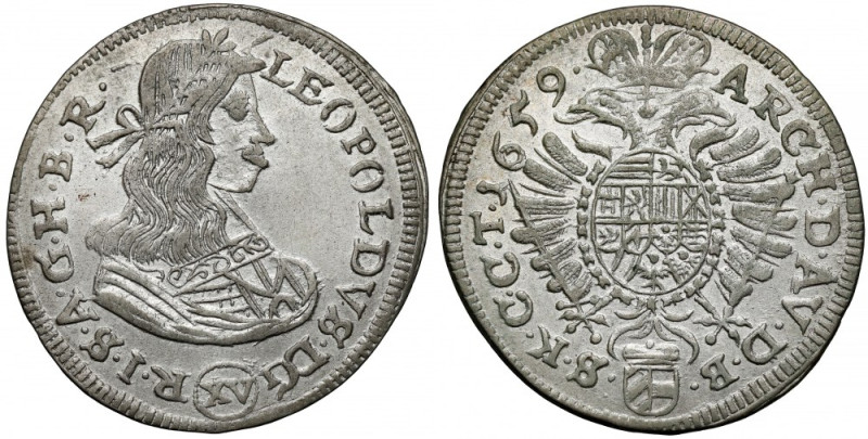 Austria, Leopold I, 15 krajcarów 1659, Wiedeń Piękna, mennicza powierzchnia i de...