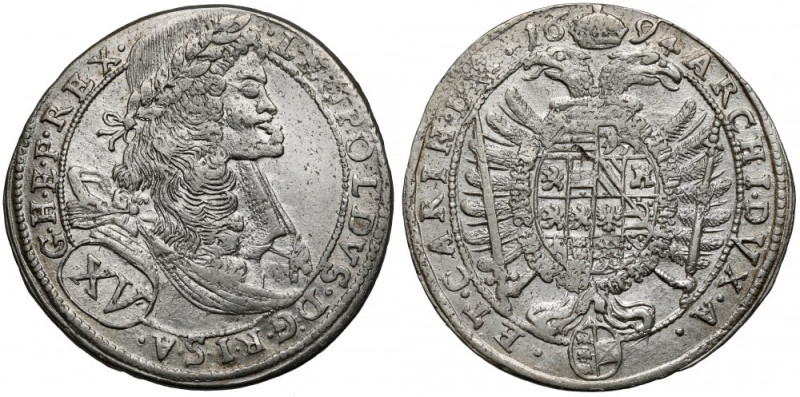 Austria, Leopold I, 15 krajcarów 1694, St. Veit Ładne lustro tła. 

Grade: XF...