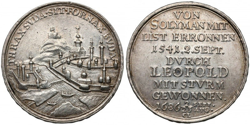 Austria, Leopold I, Medal 1686 - zdobycie miasta Ofen Bardzo ładne lustro w tle....