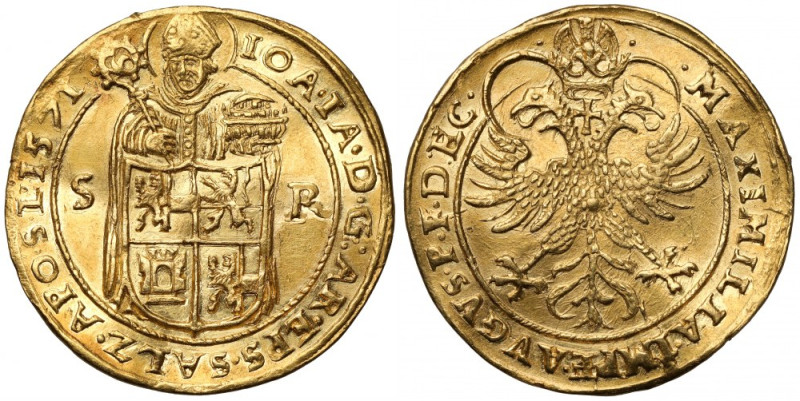 Austria, Johann Jakob Kuen von Belasy, 2 dukaty 1571, Salzburg Delikatny ślad gi...