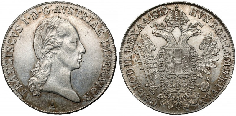 Austria, Franciszek I, 1/2 talara 1819-A, Wiedeń - piękny stan Srebro, średnica ...