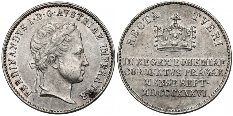 Austria, Ferdynand I, Żeton koronacyjny 1836 (ø20mm) - na króla Czech Srebro, śr...