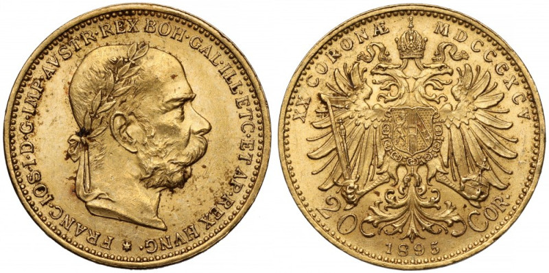 Austria, Franciszek Józef I, 20 koron 1895 Złoto, średnica 21 mm, waga 6,77 g.&n...