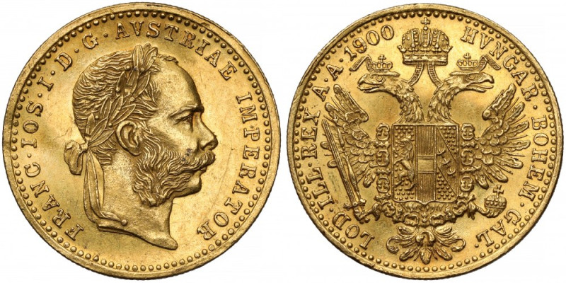 Austria, Franciszek Józef I, Dukat 1900 Złoto, średnica 20 mm, waga 3,48 g.&nbsp...