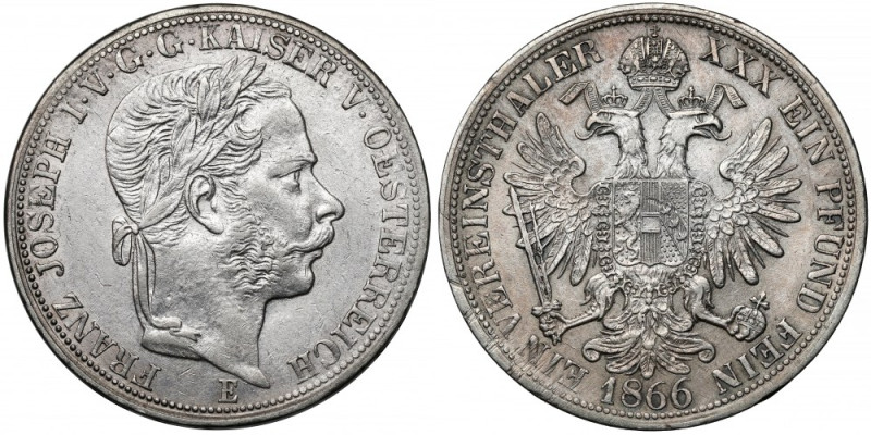 Austria, Franciszek Józef I, Vereinsthaler 1866-E, Alba Iulia 
Grade: VF+/XF