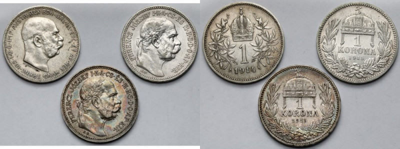 Austro-Węgry, Franciszek Józef I, Korona 1914-1915 - zestaw (3szt) 
Grade: +/ 2...