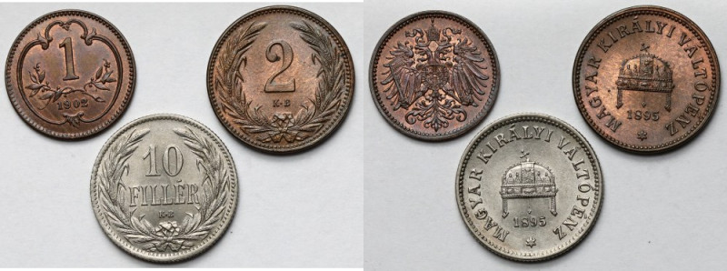 Austro-Węgry, 1-10 halerzy 1895-1902 - zestaw (3szt) Piękne. 

Grade: UNC/AU