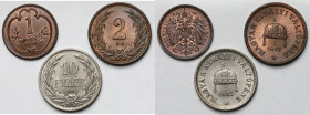 Austro-Węgry, 1-10 halerzy 1895-1902 - zestaw (3szt)