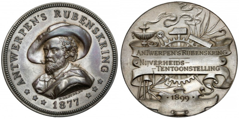 Belgia, Antwerpia, Medal 1899 - Rubens Brąz srebrzony, średnica 56 mm, waga 74,7...