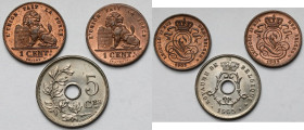 Belgia, 1-5 centimes 1902-1905 - zestaw (3szt)