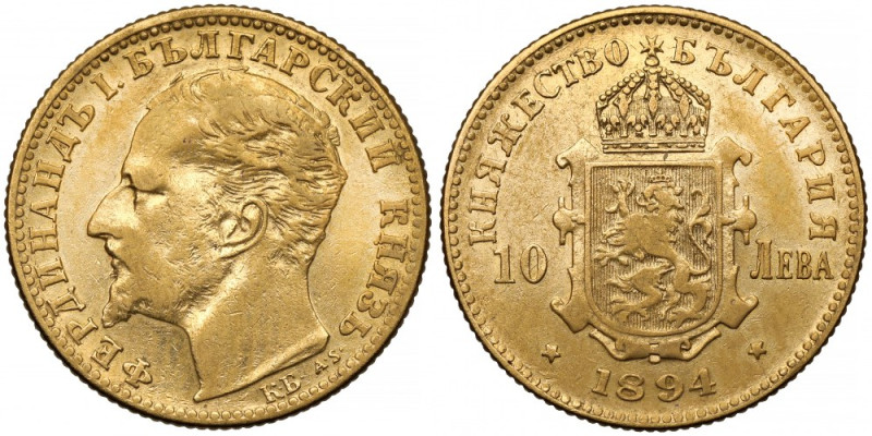 Bułgaria, Ferdynand I, 10 leva 1894 KB Złoto, średnica 19 mm, waga 3,18 g.&nbsp;...