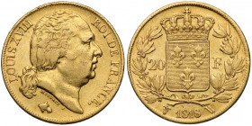 Francja, Ludwik XVIII, 20 franków 1818-W, Lille