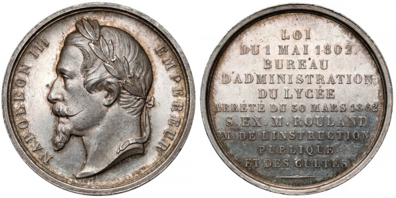 Francja, Napoleon III, Medal 1862 - Nagrodowy Pięknie zachowany medal. Srebro, ś...