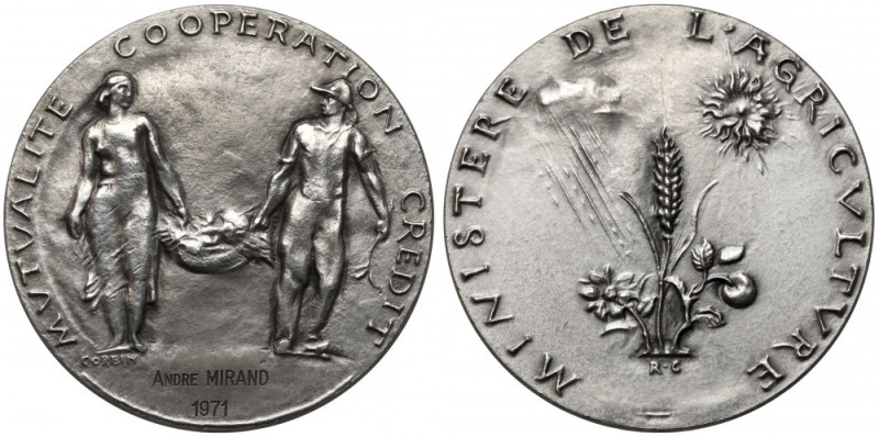 Francja, Mutualite Cooperation Credit, Medal 1971 - Andre Mirand Srebro, średnic...