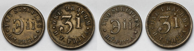 Grecja (?) / Europa, Żetony - zestaw (2szt) Mosiądz, średnica od 17,5 x 19 mm, w...