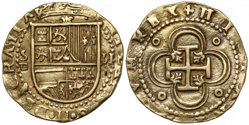 Hiszpania, Filip II, 2 escudos bez daty (1566-1588) Złoto, średnica 26 mm, waga ...
