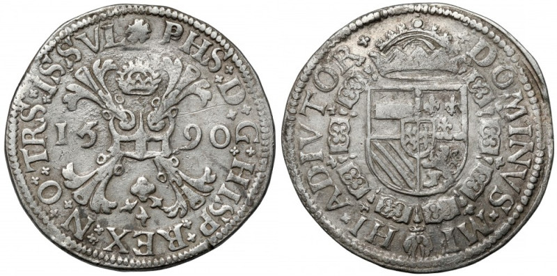 Niderlandy Hiszpańskie, Filip II, Talar 1590, Overijssel Srebro, średnica 41,5 m...