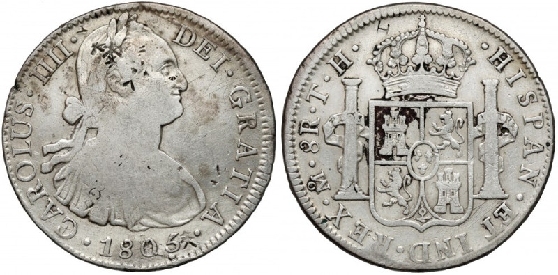Hiszpania, Karol IV, 8 reali 1805 Mo, Meksyk - kontramarkowana Srebro, średnica ...