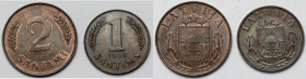 Łotwa, 1 i 2 santimi 1939 - zestaw (2szt)