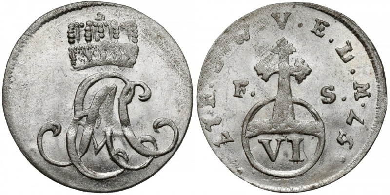 Saksonia-Weimar-Eisenach, Ernst August II, 6 fenigów 1757 FS Mennicza, jedynie p...