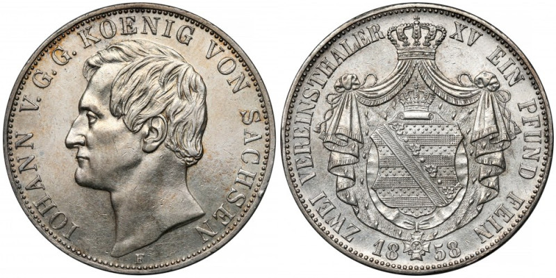 Saksonia, Johann I, 2 talary 1858-F Ładne lustro tła na rewersie. 
Reference: A...