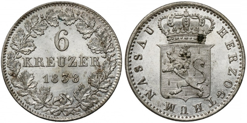 Nassau, 6 krajcarów 1838 
Grade: AU