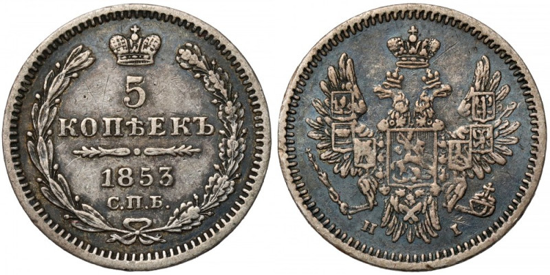 Rosja, Mikołaj I, 5 kopiejek 1853 Reference: Bitkin 412
Grade: VF