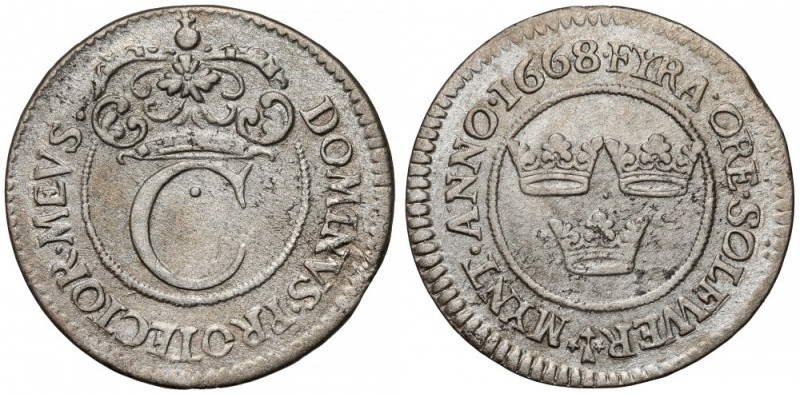 Szwecja, Karol XI, 4 öre 1668, Sztokholm 
Grade: VF-XF