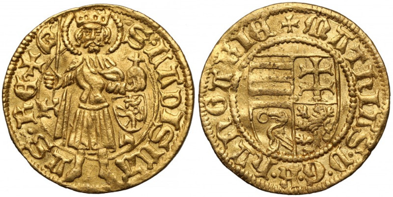 Węgry, Maciej Korwin (1458-1490) Goldgulden bez daty (1461-1462) Bardzo ładny go...