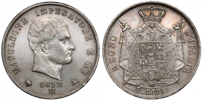 Włochy, Napoleon I, 5 lir 1812-M, Milan Bardzo ładna. zachowane dużo menniczej ś...